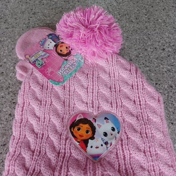 Gabby's Dollhouse Hat and Mittens Set Pink Knit Beanie - Picture 2 of 3